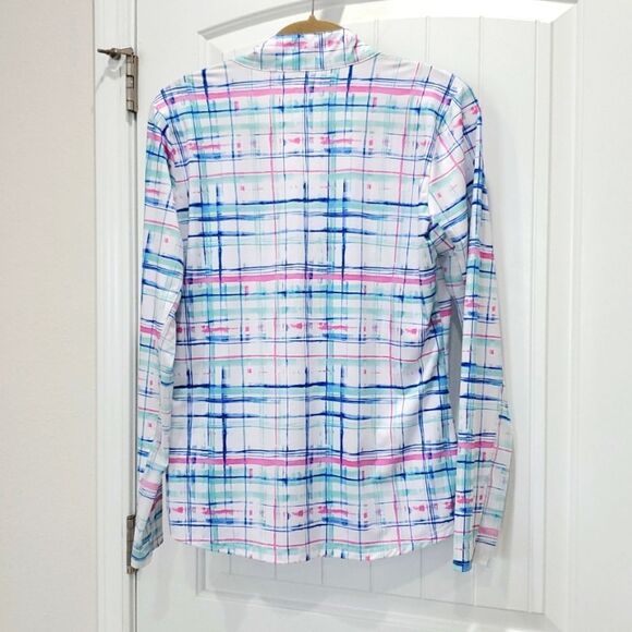 SanSoleil 1/4 Zip UV 50 Cooling Green Blue Mesh Sleeve Panel Golf Pullover Med - Picture 6 of 8